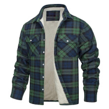 (S,Green)Men's Lumberjack Checked Flannel Fleece Lined Jacket Buffalo Plaid Coat-Y
