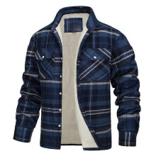 (5XL,Navy blue)Men's Lumberjack Checked Flannel Fleece Lined Jacket Buffalo Plaid Coat-Y