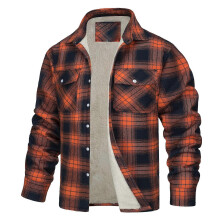 (4XL,Orange)Men's Lumberjack Checked Flannel Fleece Lined Jacket Buffalo Plaid Coat-Y