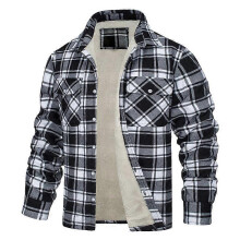 (3XL,Black)Men's Lumberjack Checked Flannel Fleece Lined Jacket Buffalo Plaid Coat-Y