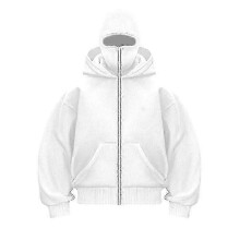 (XXL,white)Y2K Gothic Harajuku Double Hat Hoodie with Ninja Mask, Loose Winter Windproof Sportswear