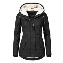 (M,Black)Waterproof Warm Hooded Winter Coat Thickend Fleece Lined Cotton Coat For Women-yujia