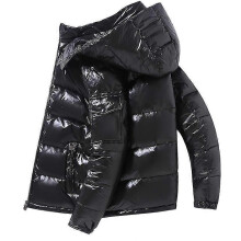 (XXL,Black)Shiny Down Jacket Men's Winter Jacket Stand Collar Down Jacket With Hood