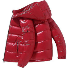 (XL,Red)Shiny Down Jacket Men's Winter Jacket Stand Collar Down Jacket With Hood