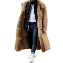 (2XL,Khaki)Men's Cozy Faux Fur Overcoat Mid-Length Plus Size for Arctic Winters
