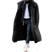 (4XL,Black)Men's Cozy Faux Fur Overcoat Mid-Length Plus Size for Arctic Winters