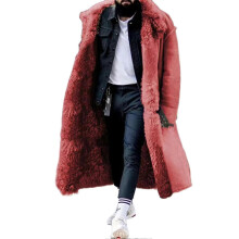 (5XL,Red)Men's Cozy Faux Fur Overcoat Mid-Length Plus Size for Arctic Winters