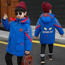 (160cm(11-12 years),Blue)Spider-Man Hooded Jacket Kids Winter Warm Coat