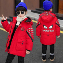 (140cm(8-9 years),Red)Spider-Man Hooded Jacket Kids Winter Warm Coat