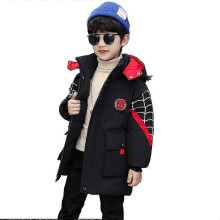 (130cm(6-7 years),Black)Spider-Man Hooded Jacket Kids Winter Warm Coat