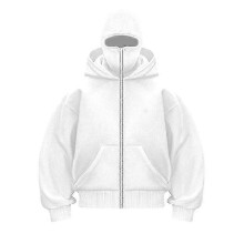 (L,white)Y2K Gothic Harajuku Double Hat Design Sportswear Winter New Hoodie Ninja Mask Loose and Versatile Winter Windproof Hoodie