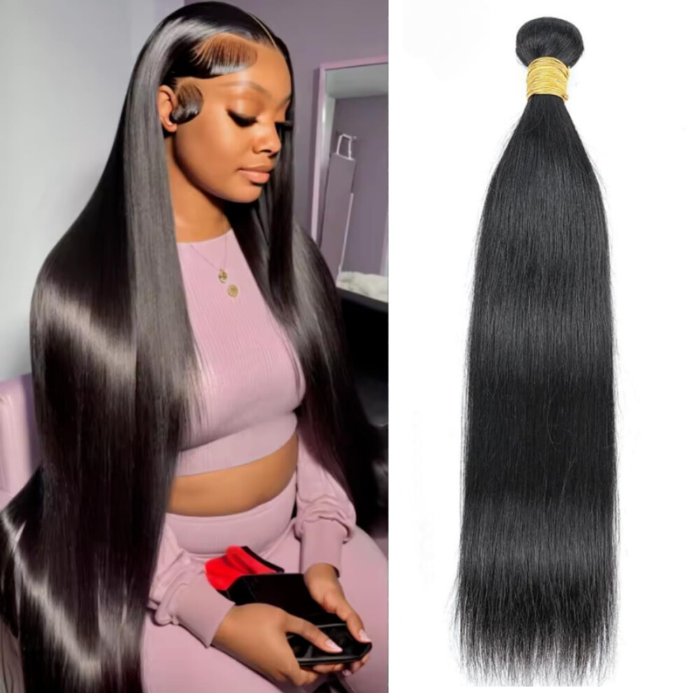 Unisex Black 32 Inch Brazilian Straight Human Hair Bundle 12A Grade Double Weft Virgin Extensions Natural