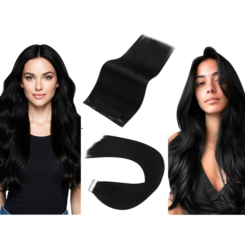 Unisex Human Hair Extensions With Halo And Tape In Styles, Natural Remy Hair For Instant Volume Boost