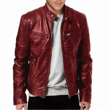 (S,Wine Red)Men's Vintage Leather Jacket with Front Zipper for Work, Driving, and Travel Outfits