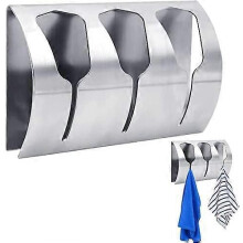 Self Adhesive Tea Towel Holders, 3 Hooks Stainless Steel Wall Mount Rack Towel Hangers No Drilling Towel Rail for Bathroom