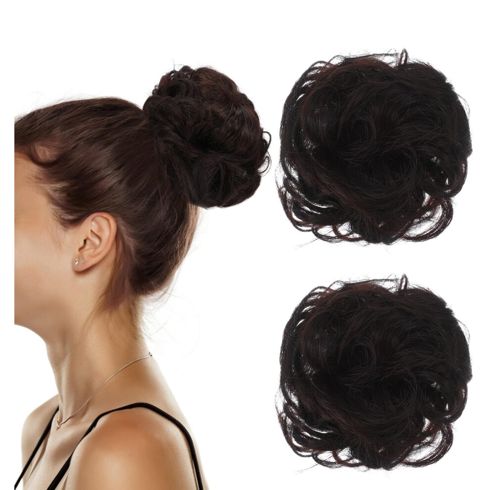 Hair Bun Extension Set, Dark Brown Wavy Synthetic Messy Hair Bun with Instant Volume and Secure Fit