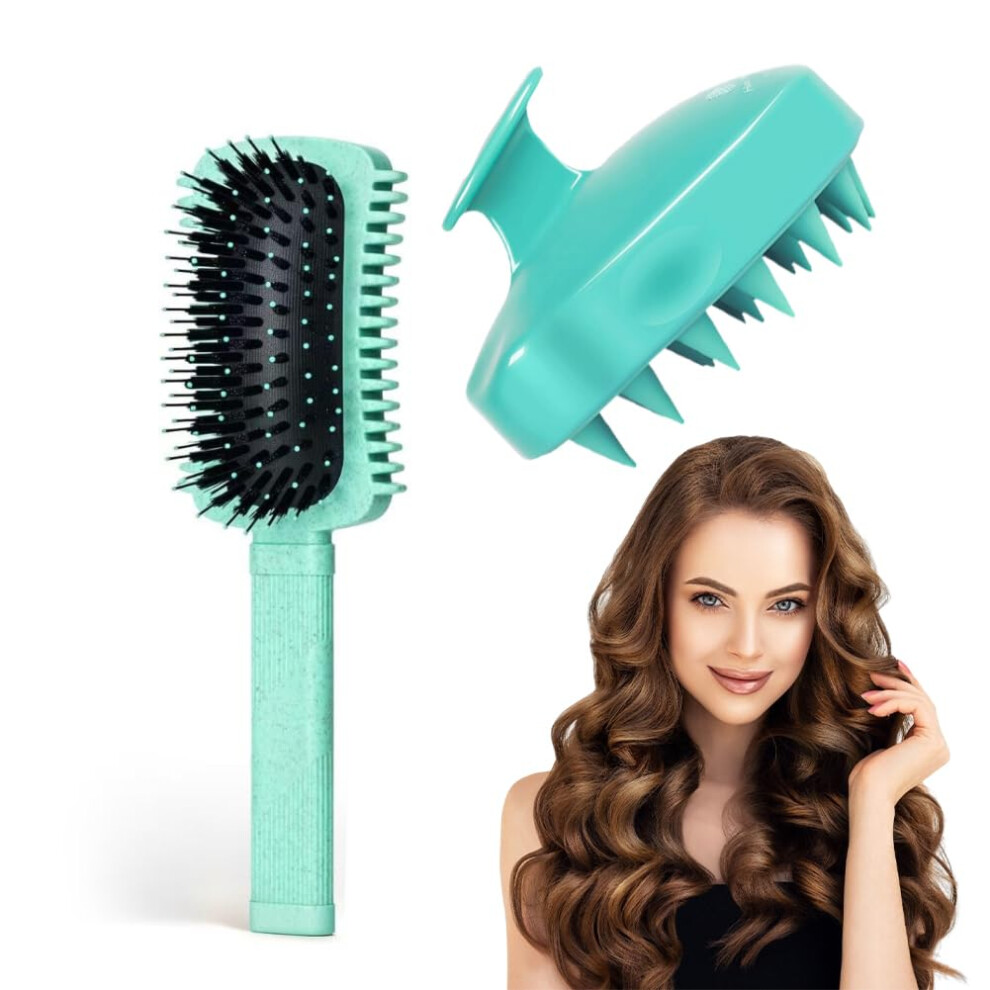 Green Curl Defining Brush For Curly Hair With Gentle Knot Detangling And Root Lift Styling