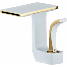 Badrumsblandare för golvmontering, vitguldsfinish, modern design, enkel installation, högkvalitativ mässing, vattenfallsdesign ger elegans till din