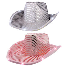 Cowboyhoed met glitter en hartvormige bril, oplichtende cowboyhoed met LED-instellingen, feestmuts met pailletten, knipperend en constant licht,