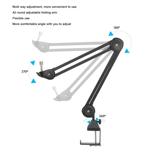 Conception compacte pour la diffusion, bras de microphone pliable en forme de ciseaux, construction métallique robuste avec ressorts intégrés, 1
