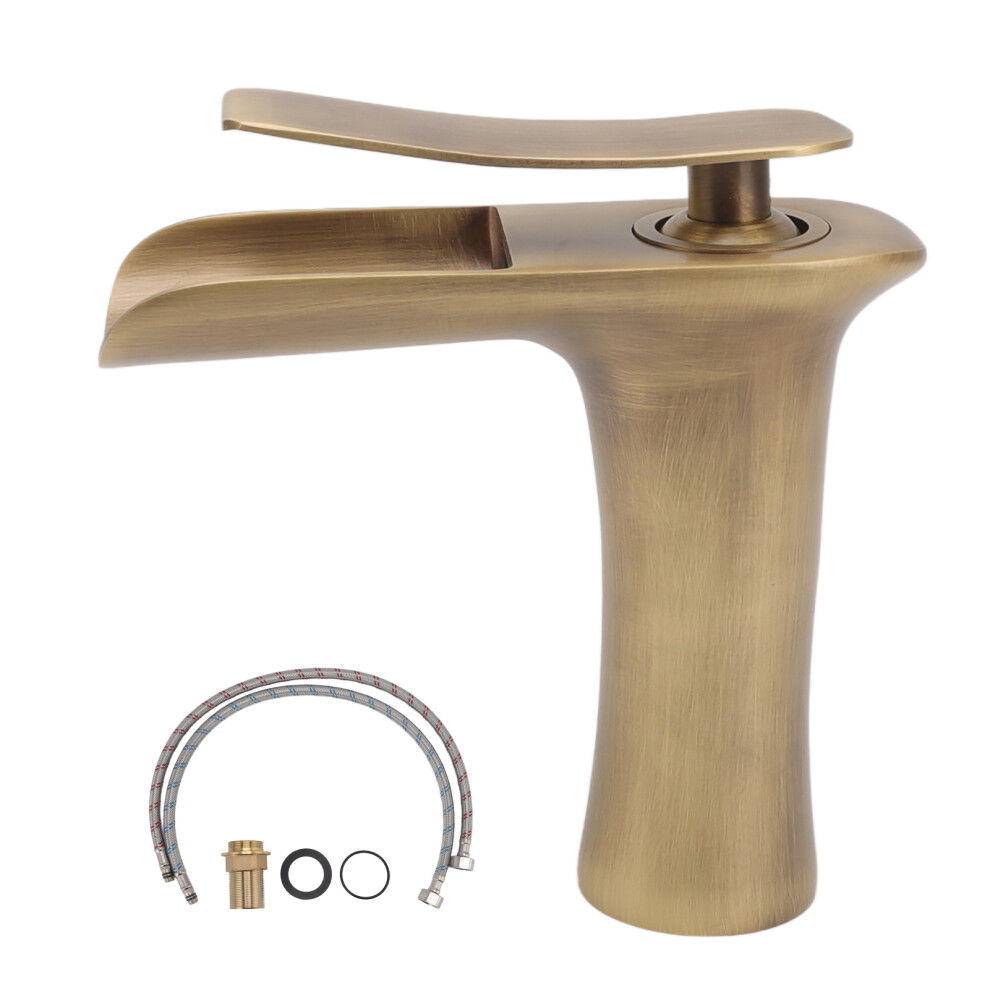 Elegant Waterfall Faucet, Deck Mount Design With Antique Brass Finish, Single Handle Control Ensures Effortless Flow And Temperature Adjustment For 9169997704733