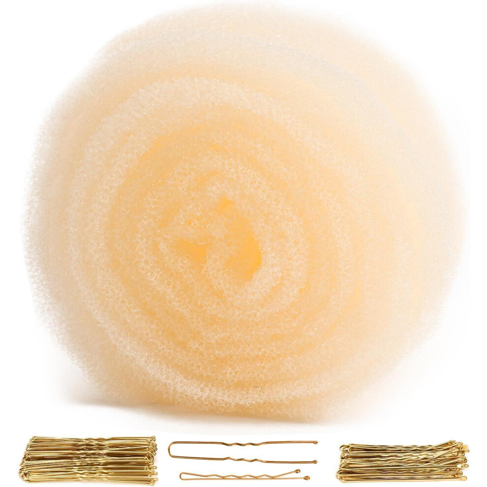 Unisex Hair Volume Insert With Pins For Updos, Offwhite Hair Bun Maker Sponge For Instant Volume Boost