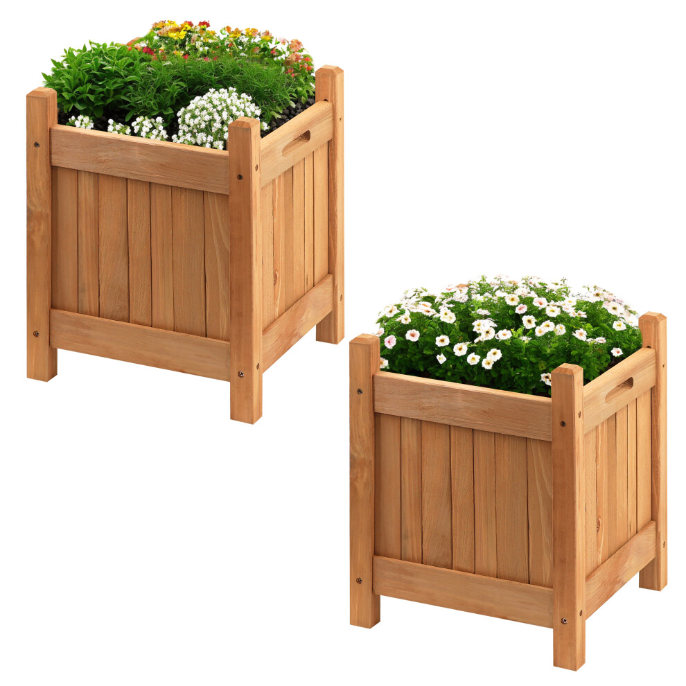 (2 x Square Planters) GEEZY Set of 2 Wooden Garden Planters Flower Plant Pot Window Box Raised Bed Basket