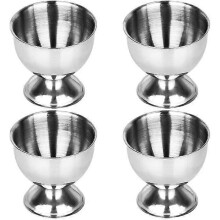(Silver) Egg Cups Set Stainless Steel Soft Boiled Egg Cups Holder Stand Egg Cup Tray Include 4 Eggs Kitchen