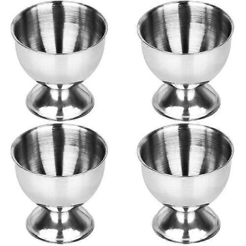 (Silver) Egg Cups Set Stainless Steel Soft Boiled Egg Cups Holder Stand Egg Cup Tray Include 4 Eggs Kitchen