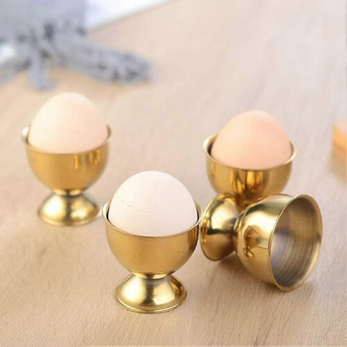 (Gold) Egg Cups Set Stainless Steel Soft Boiled Egg Cups Holder Stand Egg Cup Tray Include 4 Eggs Kitchen 1