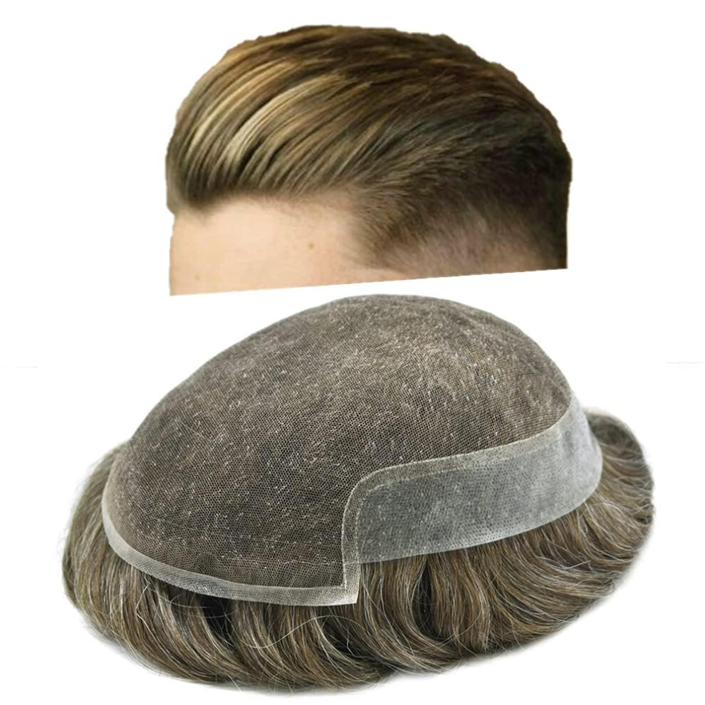 Unisex Dark/Gray/Light Men's Toupee Human Hair Hairpiece 8X10 French Lace Bleached Knots Natural Hairline Poly Skin Base