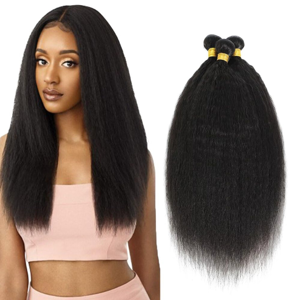 Unisex Black Brazilian Virgin Yaki Straight Human Hair Bundles 14 Inch 1B Natural Double Weft Extensions