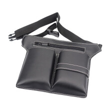 Hairdresser Tool Belt PU Leather Barber Scissor Pouch with Multiple Pockets Adjustable Waist Strap Black