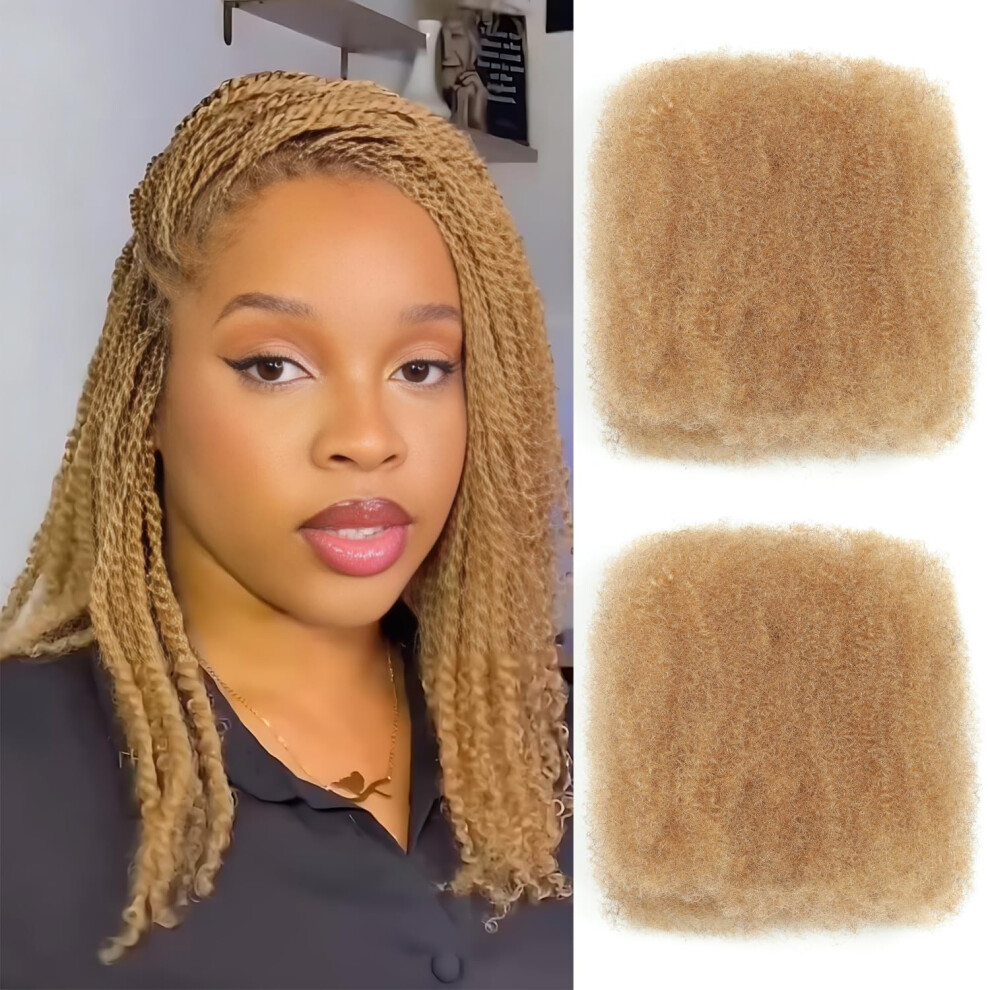 Unisex Afro Kinky Curly Human Hair Bulk 20 Inch Honey Blonde For Braids Twists Dreadlock Extensions