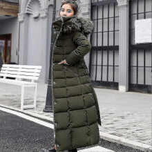 (M,GREEN)Women's Slim Hooded Duck Down Jacket Women's Waist Closed Big Fox Fur Collar Medium And Long Down Jacket