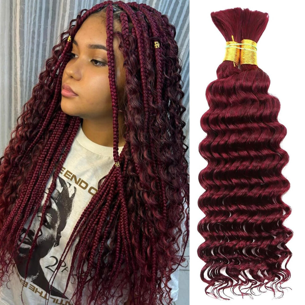 Unisex Red 18 Inch Deep Wave Human Braiding Hair 99J Burgundy Brazilian Virgin Bulk Extensions For Boho Braids