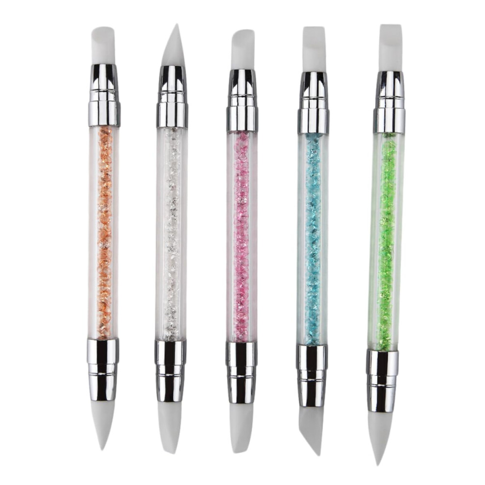 Nail Art Tools Set 5pcs Dual Head Gel Nail Brush and Dotting Pen Silicone Carving Pens for Manicure