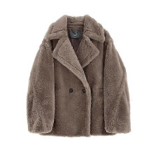 (KHAKI SHORT,L)Wool Cashmere Fuzzy Teddy Coat Oversized Women Fur-effect Winter Shearling Jacket Long