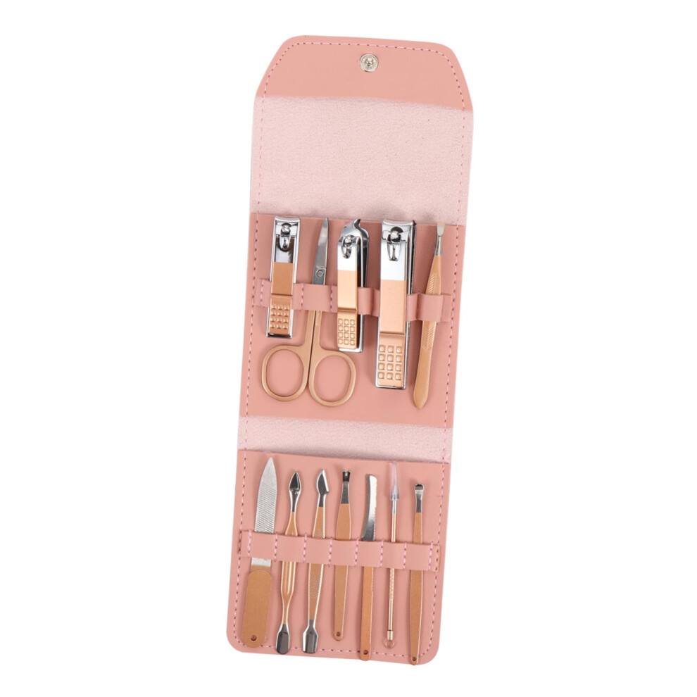 Gold Rose Manicure Set 12Piece Stainless Steel Nail Clippers Kit With Ergonomic Tools And Pu Case