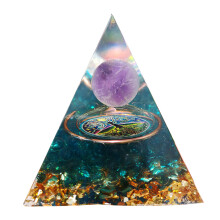 Healing Crystals Pyramid for Meditation, Positive Energy Orgone Stone with Epoxy Process, Handmade Pyramid Energy Generator for Chakra Balancing and
