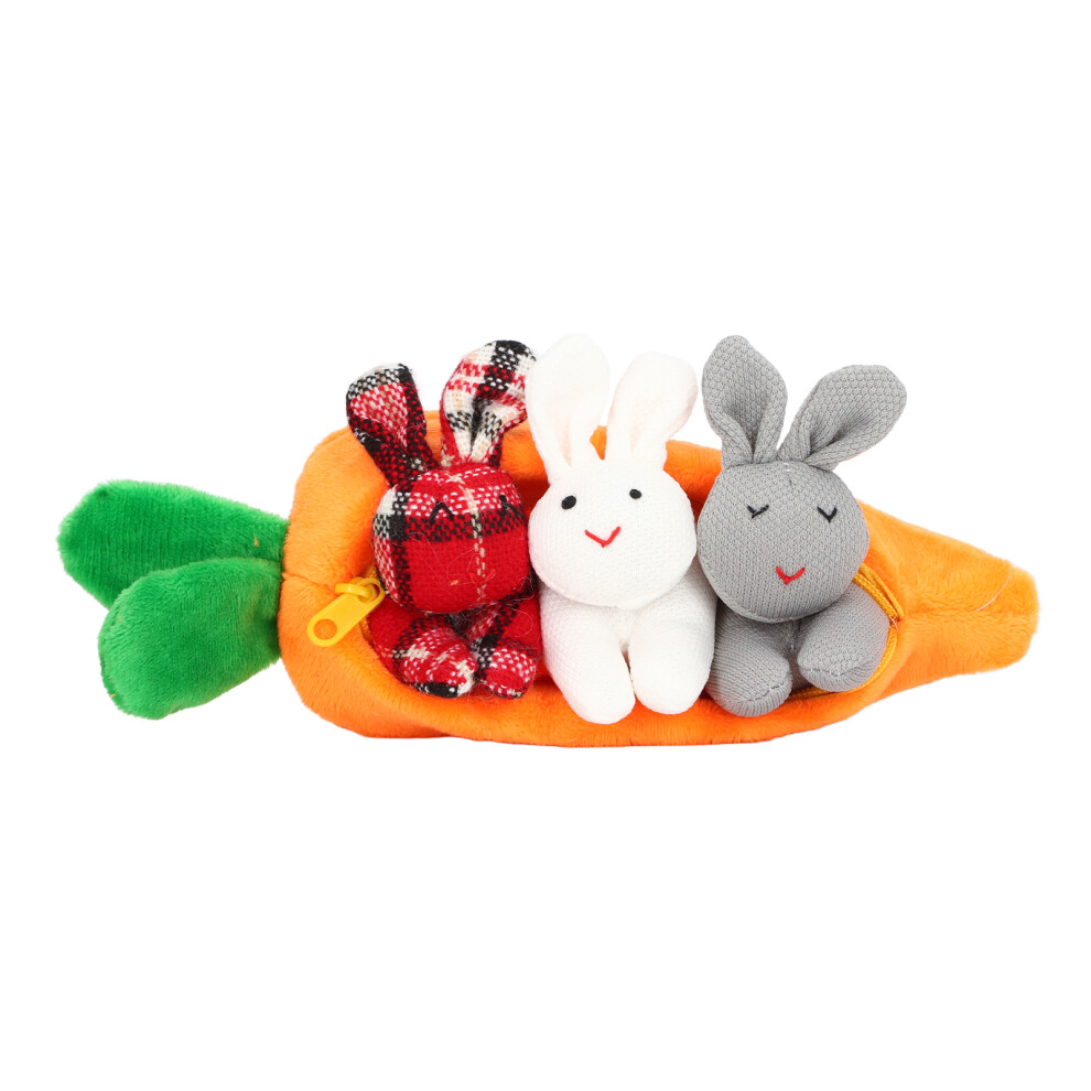 Festive Delight - Three Hide-and-Seek Bunnies in a Plush Stuffed Animal Carrot Pouch, Ideal Easter Decoration