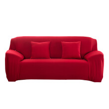 Luxury Couch Cover, Elastic Solid Color Sofa Slipcover for 3 Cushion Couch, Durable and Practical Furniture Protector for Kids, Pet (Red)