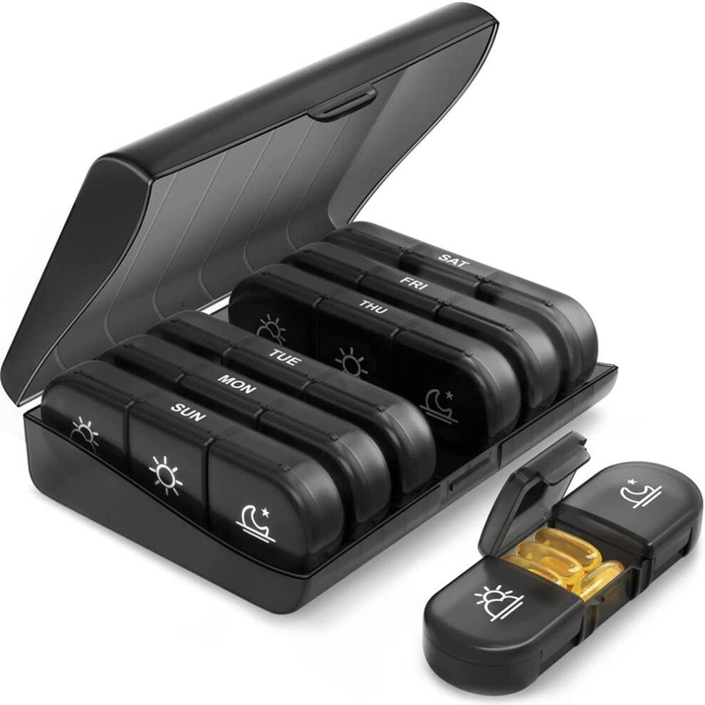 Black Weekly Pill Organizer 7Day Triple Compartments Morning Noon Evening Travelfriendly
