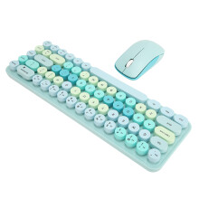 Wireless 68-Key Retro USB Keyboard & 3-Button Mouse, 2.4G, ABS, Blue Mixed Color