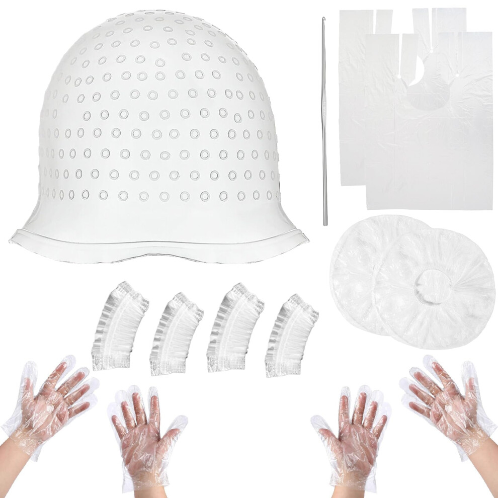 Highlighting Cap Hair Coloring Kit with Hook, Reusable Silicone Cap for Accurate Strand Isolation