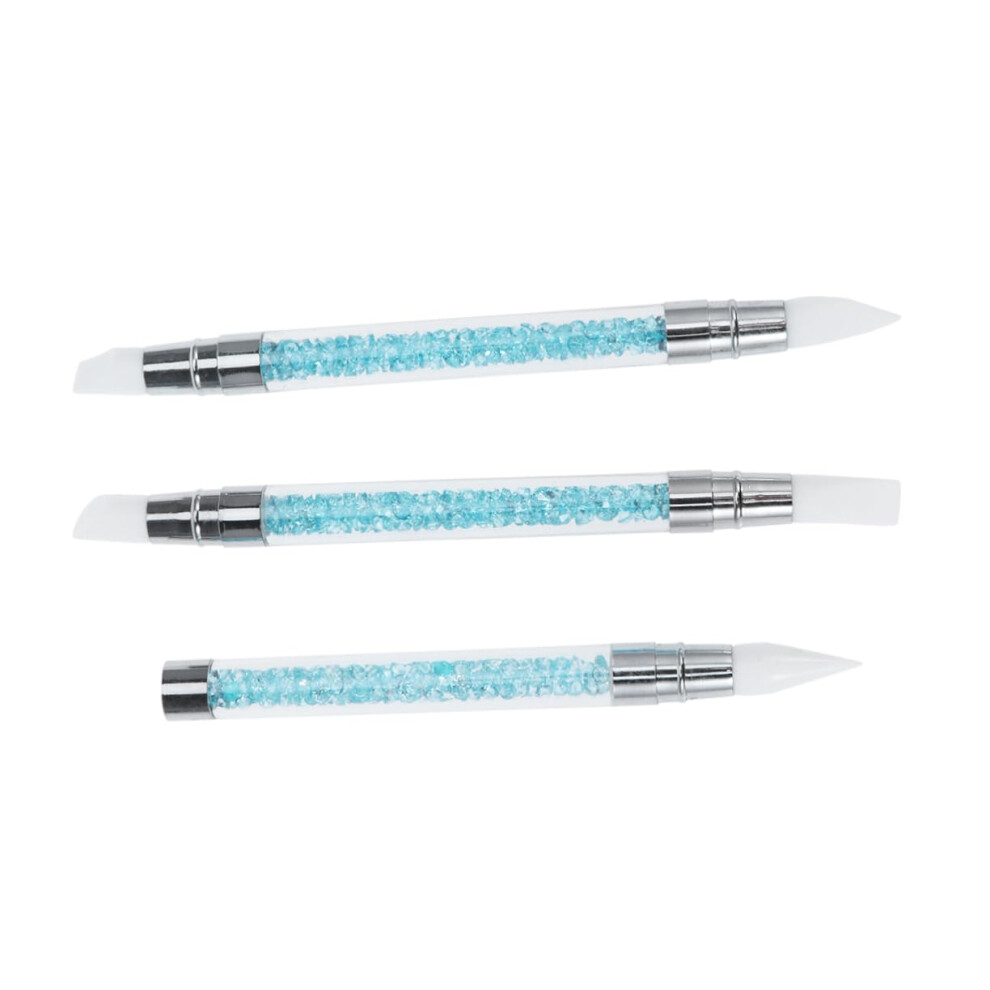 3Pcs Double Ended Silicone Nail Art Brush Set with Dual Tips for Gel Carving and Dotting Manicure