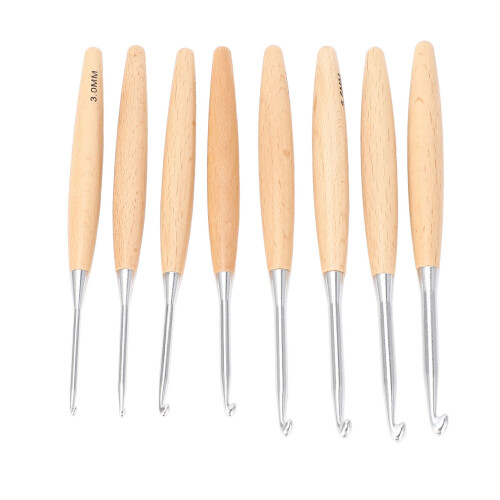 8Pcs Beechwood Crochet Hooks Set, 3.0mm‑6.5mm Needle Sizes 2