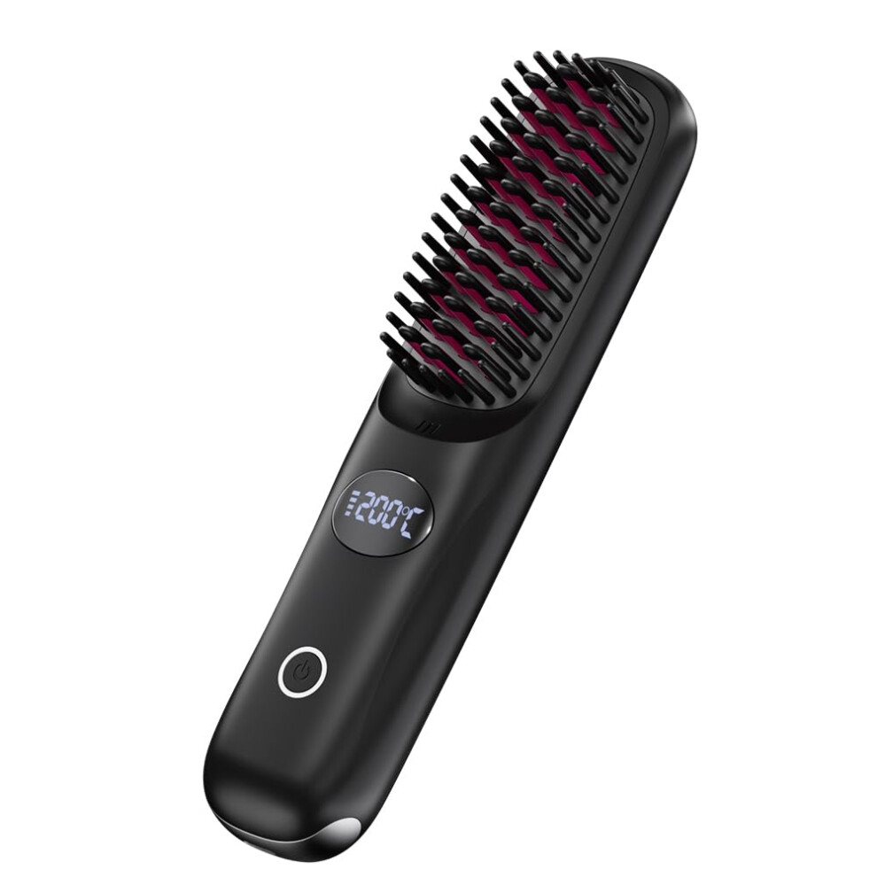 Cordless Hair Straightener Brush with Ionic Frizz Reduction USB TypeC Charging for Travel