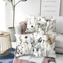 Decorative Pillow Cover for Bedroom Styling, Invisible Zipper Abstract Watercolor Flowers Linen Throw Pillow Cases with Easy Care Thickened Fabric,