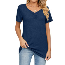 Top estivo da donna con scollo a V, top casual a maniche corte con scollo a V e design a pieghe, camicetta a tunica dalla vestibilità ampia in
